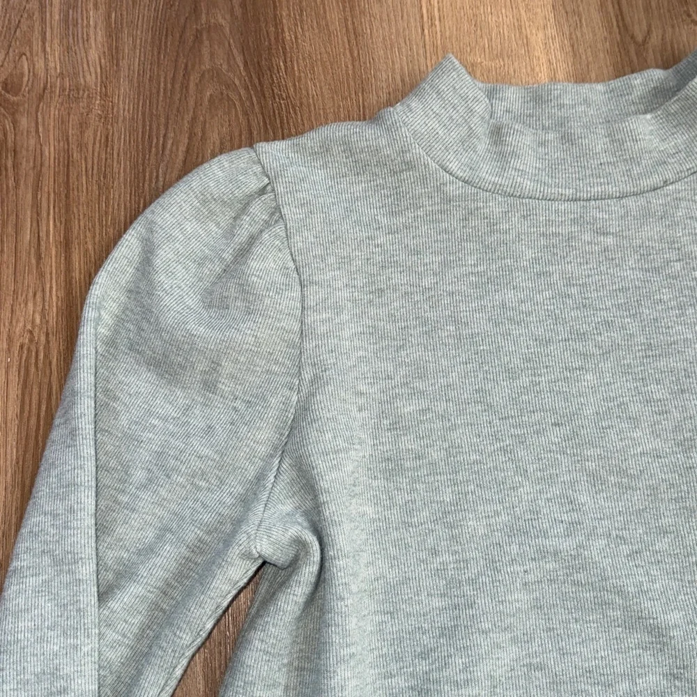 Madewell Women's Top Sage Green Plush Mock-neck Puff-Sleeve Top Large NB512